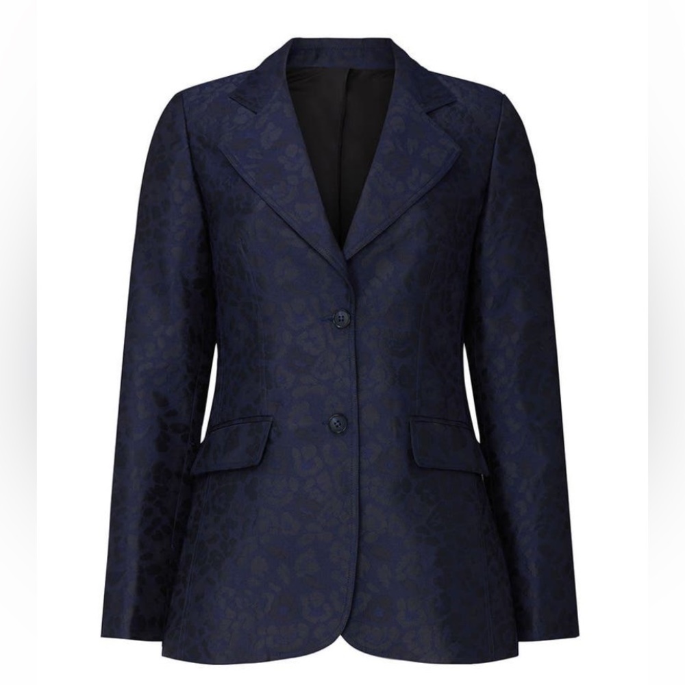 Derek Lam navy leopard print jacquard blazer Size 8 navy blue black animal print